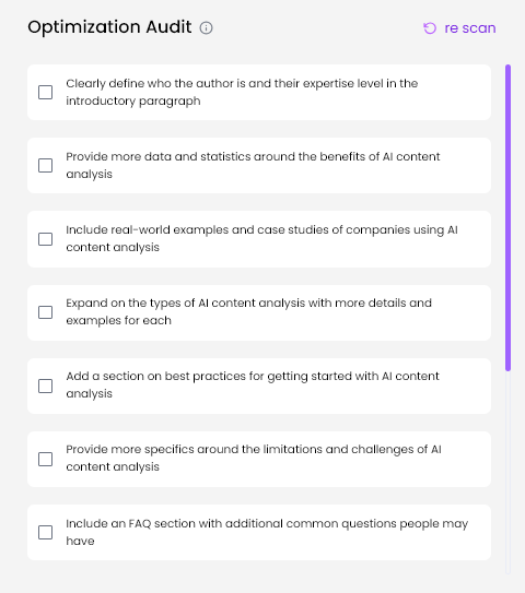 AI content analysis optimization audit